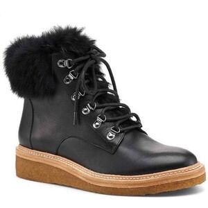 Botkier Winter Fur Trimmed Leather Ankle Boots Size 8.5 Modern Minimalist